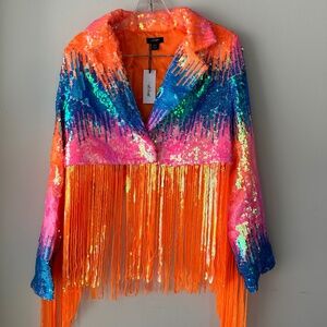 Nasty Gal NWT Sequin Jacket | Orange, Blue, Pink